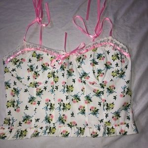 CIDER white/floral camisole with pink ribbon ties side small (never worn)